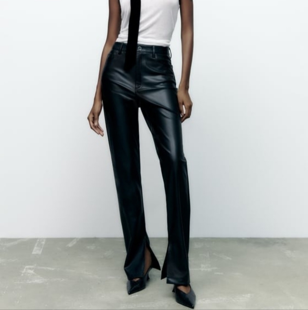 NWT! Zara Faux Leather flared slit slim fit pants